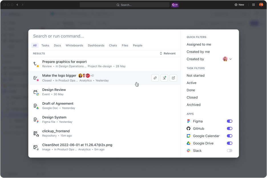 ClickUp connected search : Raycast Alternative