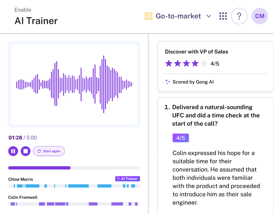 Gong Dashboard : how to choose sales enablement software