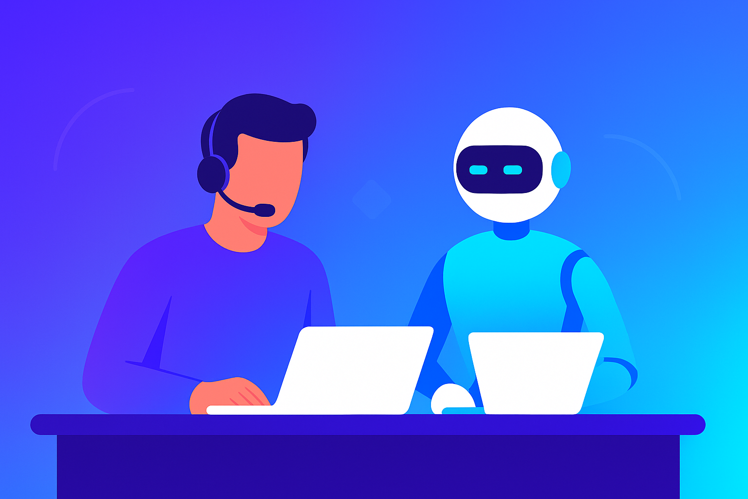 header graphic for will ai replace customer service post on ClickUp blog