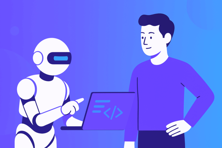 vector graphic showing an illustration of will ai replace programmers on clickup blog