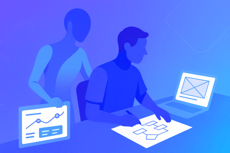 vector graphic showing an illustration will AI replace project managers for the ClickUp blog