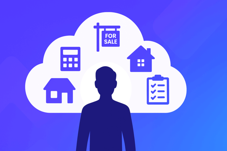 vector graphic showing an illustration will AI replace real estate agents for the ClickUp blog