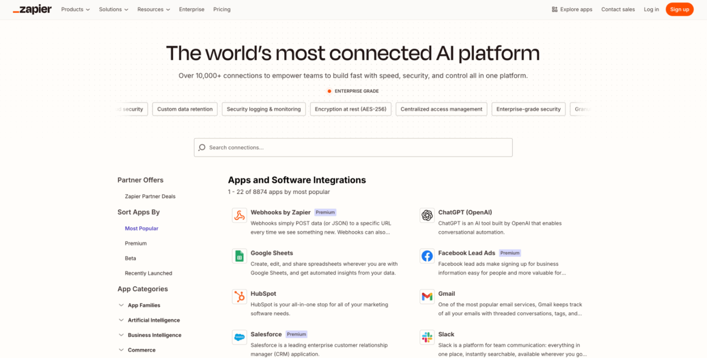 a screenshot of the zapier agentic ai integrations