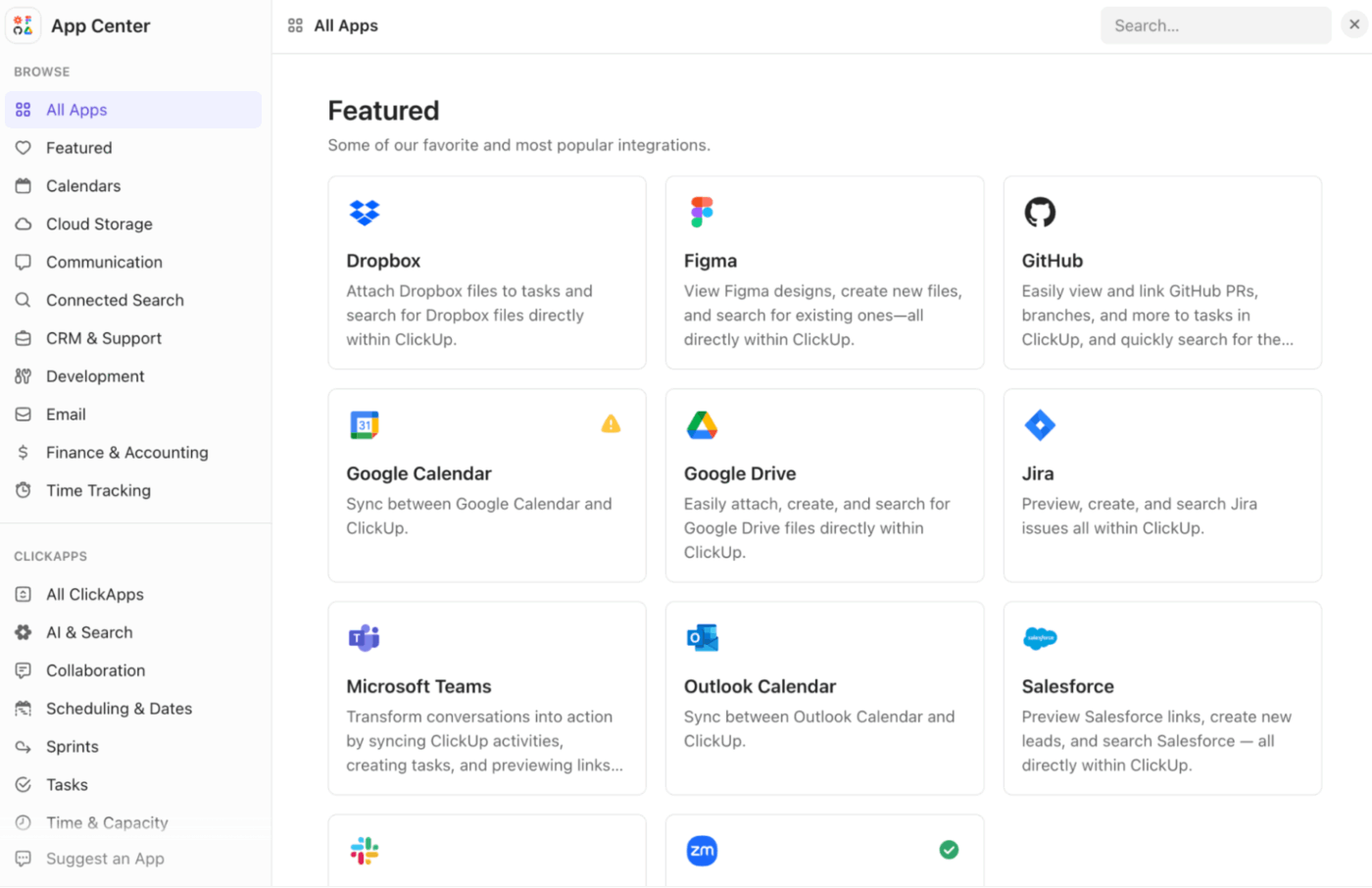 App Center: Unified library for managing ClickUp apps integrations and AI extensions