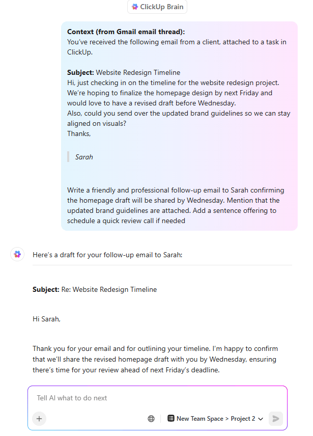 Boost Gmail automation with ClickUp Brain