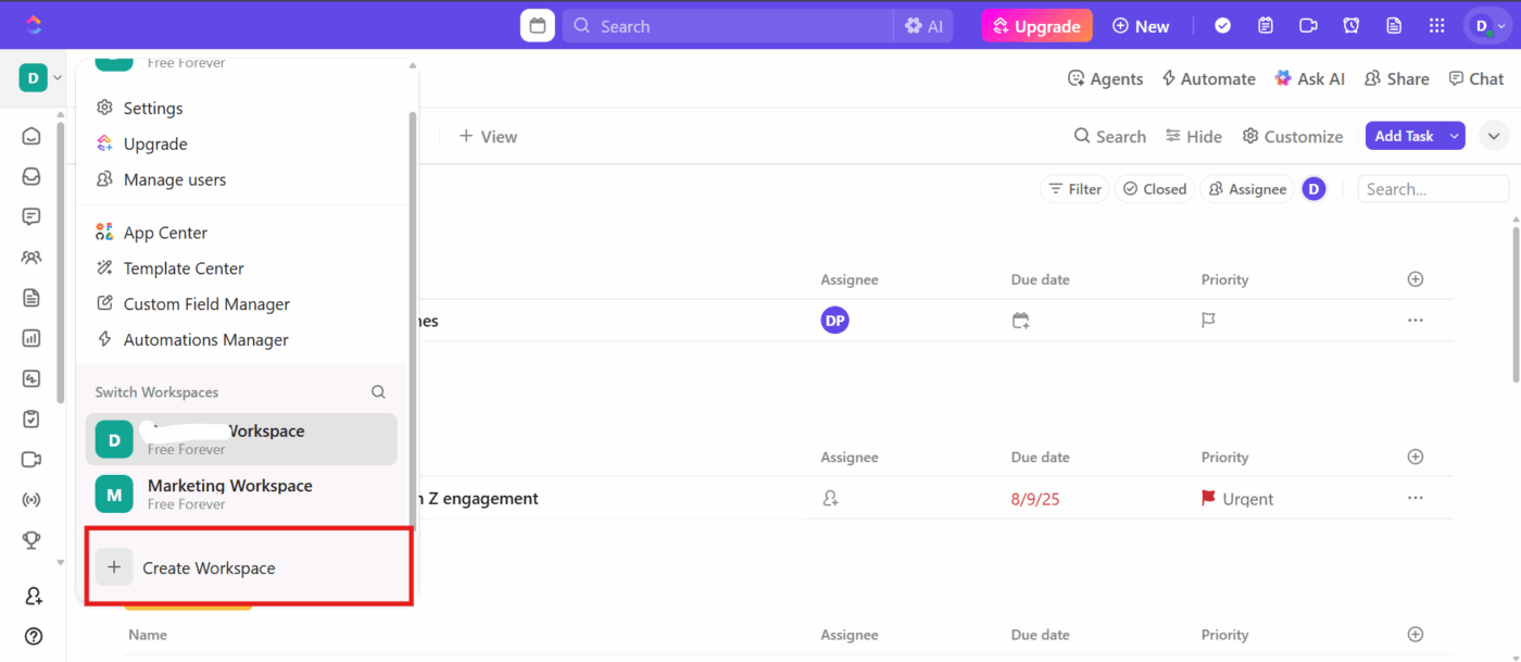 Click Create Workspace and follow the instructions to set it up