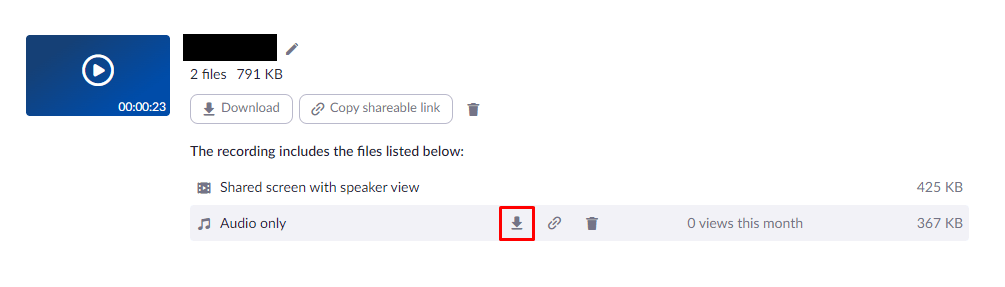 Click the download icon next to Audio Only to save it to your computer