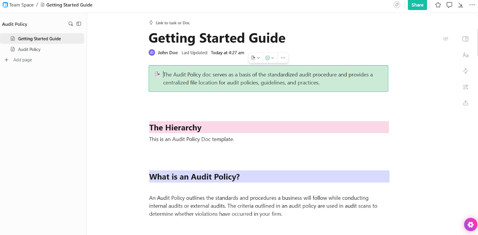 ClickUp Audit Policy Template- HR Audit Checklist