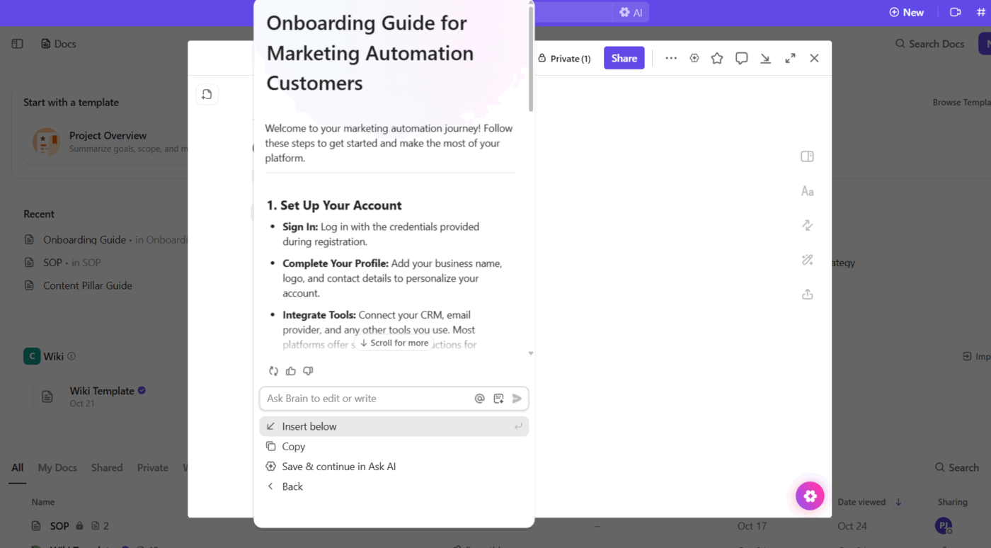 ClickUp Brain: Enhance customer experience and offer more value with AI-generated drafts