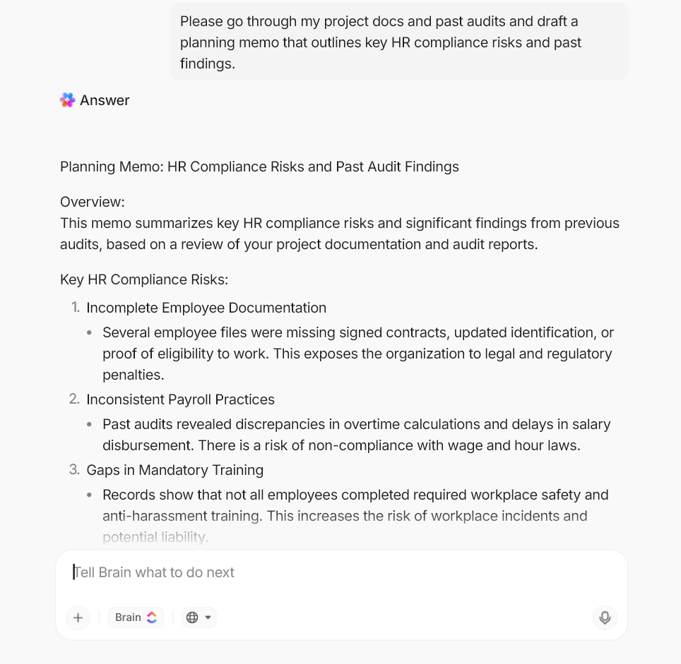 ClickUp Brain HR Audit Checklist