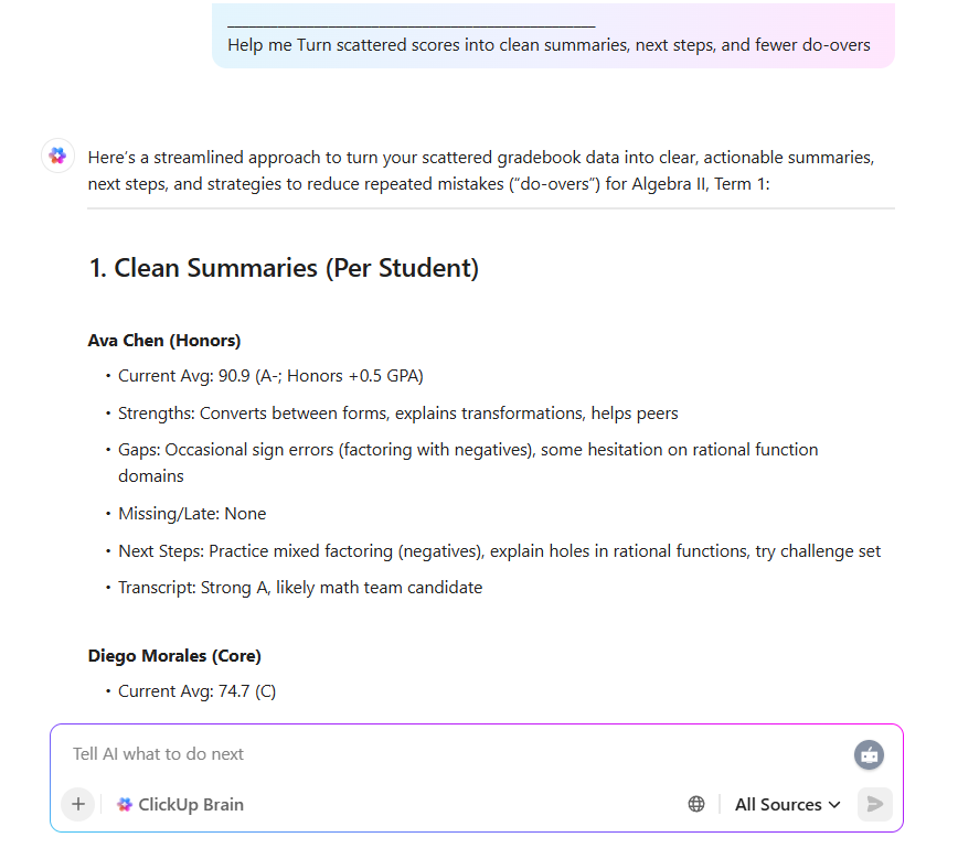 ClickUp Brain- High School Transcript Template