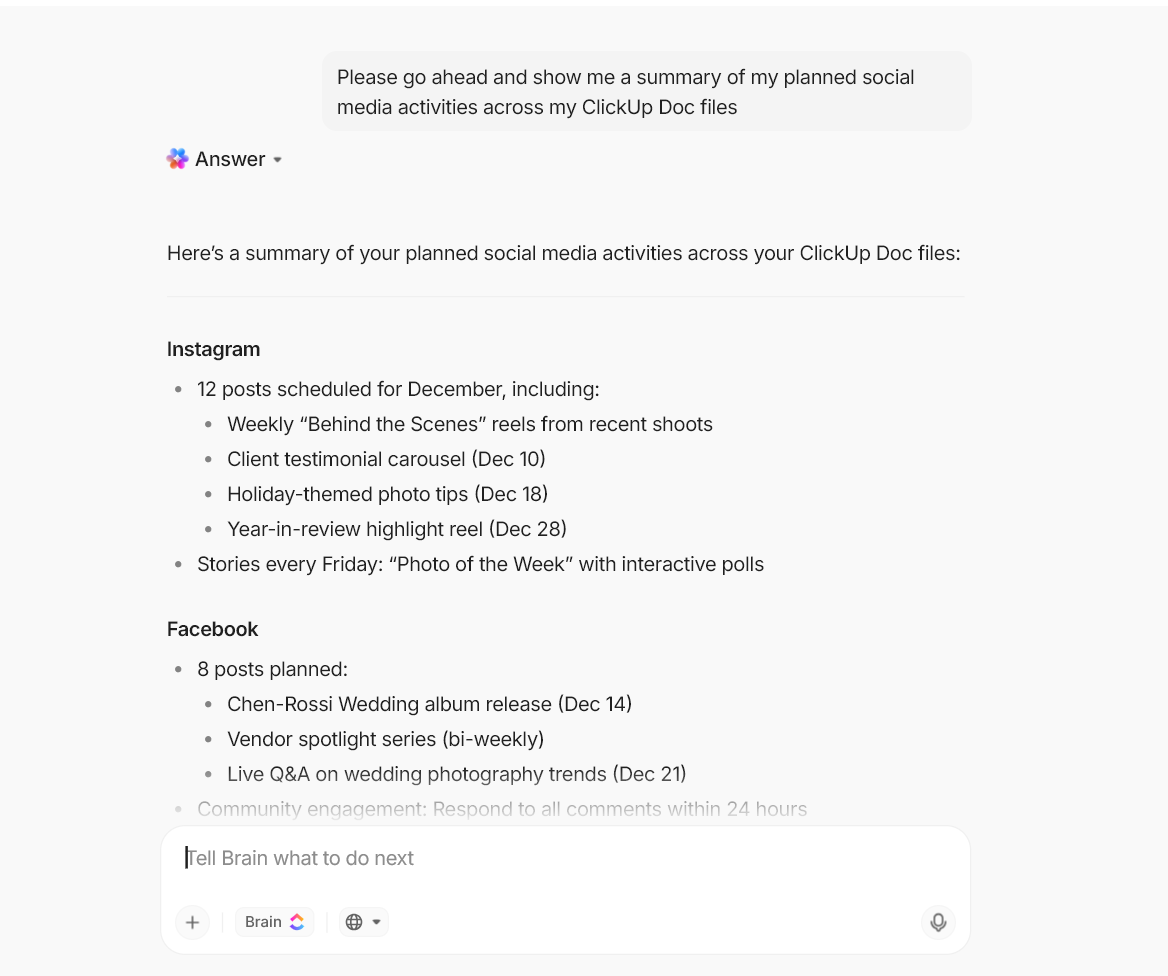 ClickUp Brain MAX- notion social media calendar templates