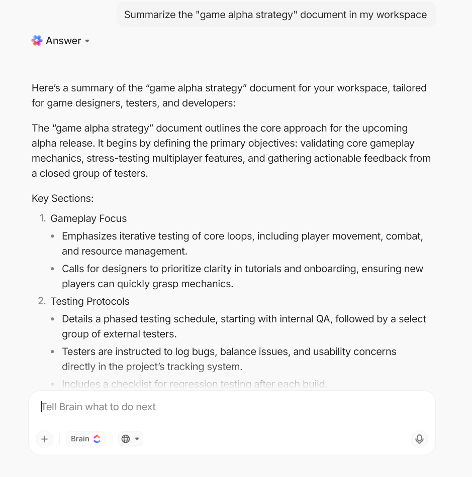 ClickUp Brain- Video Game Template