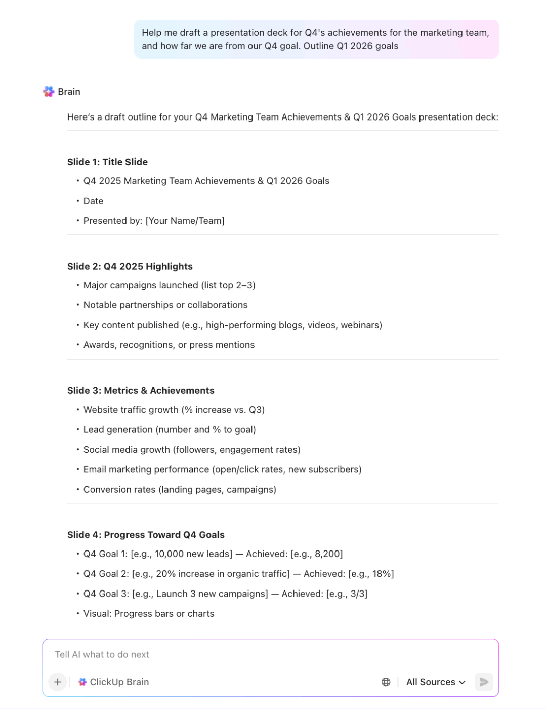 ClickUp Brain- gamma ai alternative