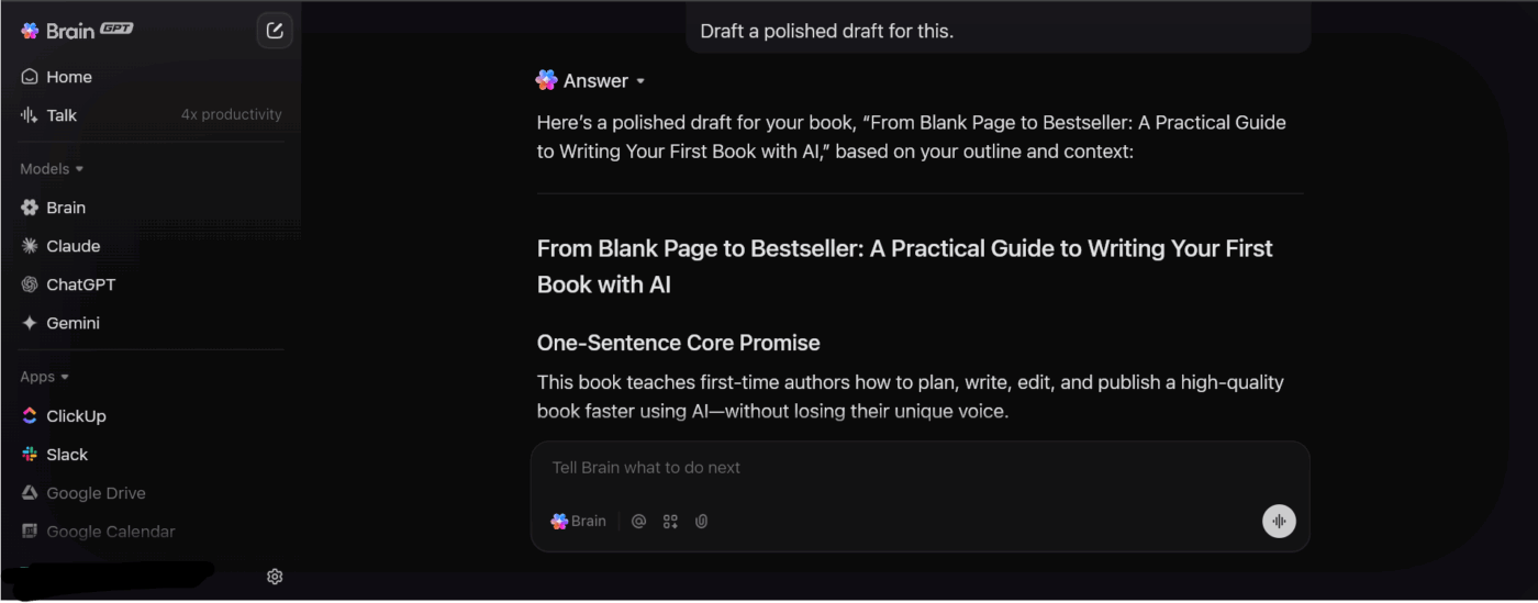 ClickUp BrainGPT: Generate chapter drafts that adapt to your book’s topic and structure