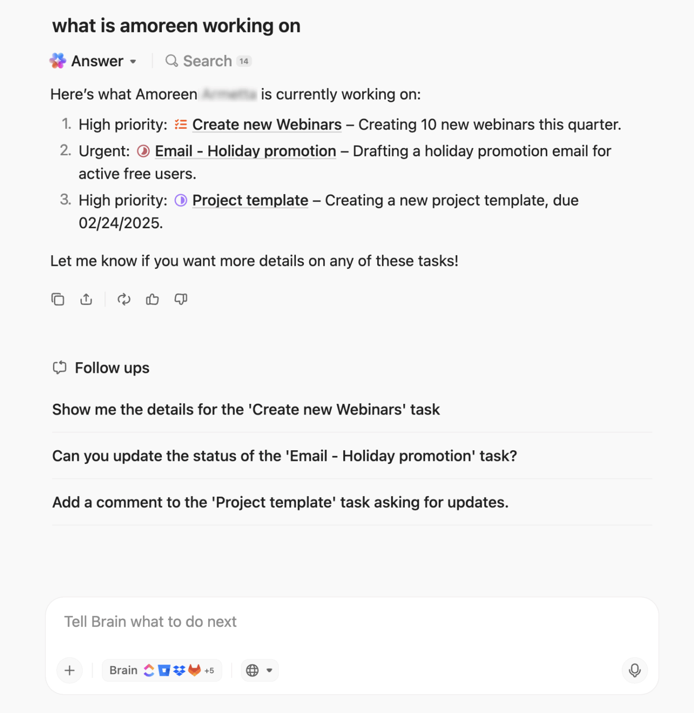 ClickUp Brain MAX desktop app - press shift or fn