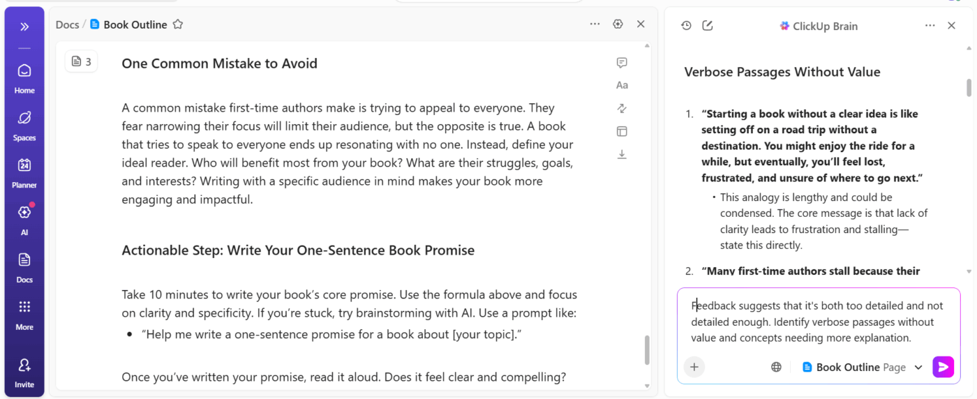 ClickUp Brain: Simplify and interpret editor feedback, even when collaborating across multiple languages