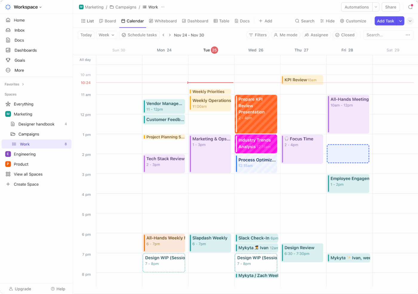 Use the ClickUp Calendar to help teams stay informed about deadlines.