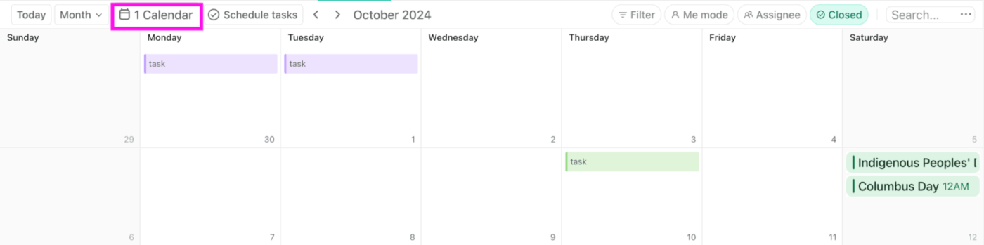 ClickUp Calendar View: structured timeline for scheduling content that resonates with your target market