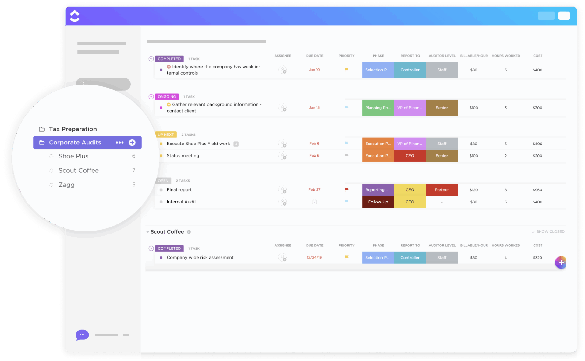 ClickUp Corporate Audits Template
