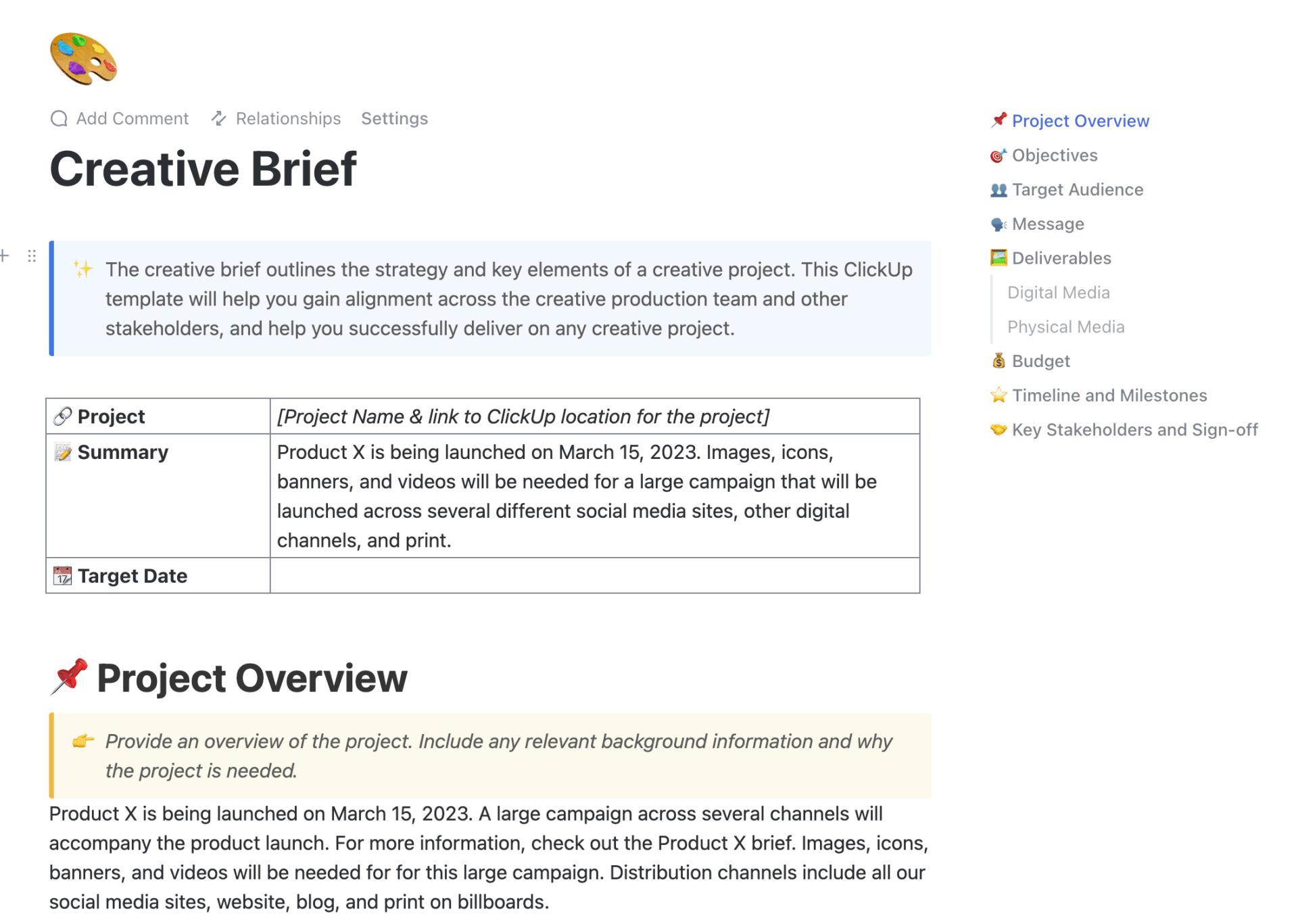 ClickUp Creative Brief Document Template
