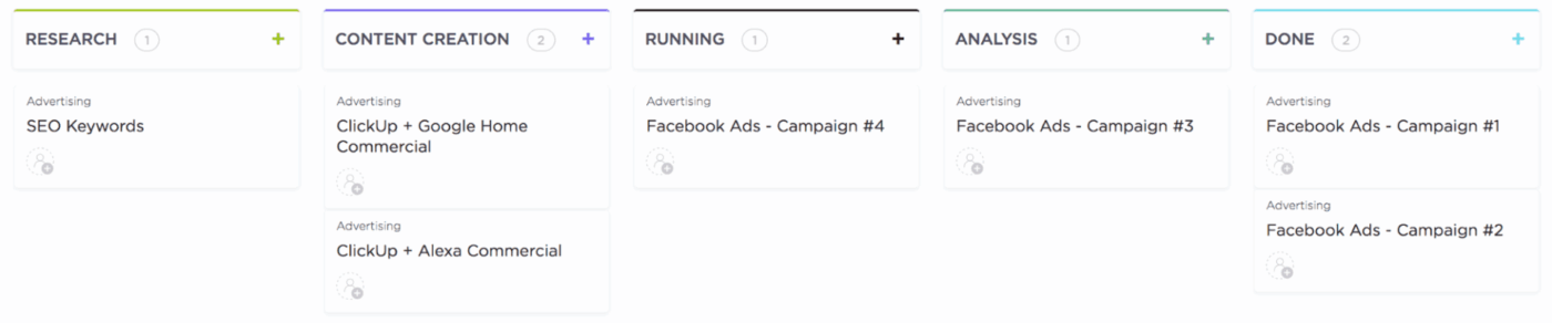 ClickUp Custom Statuses: Status labels showing progress stages for tailored workflows
