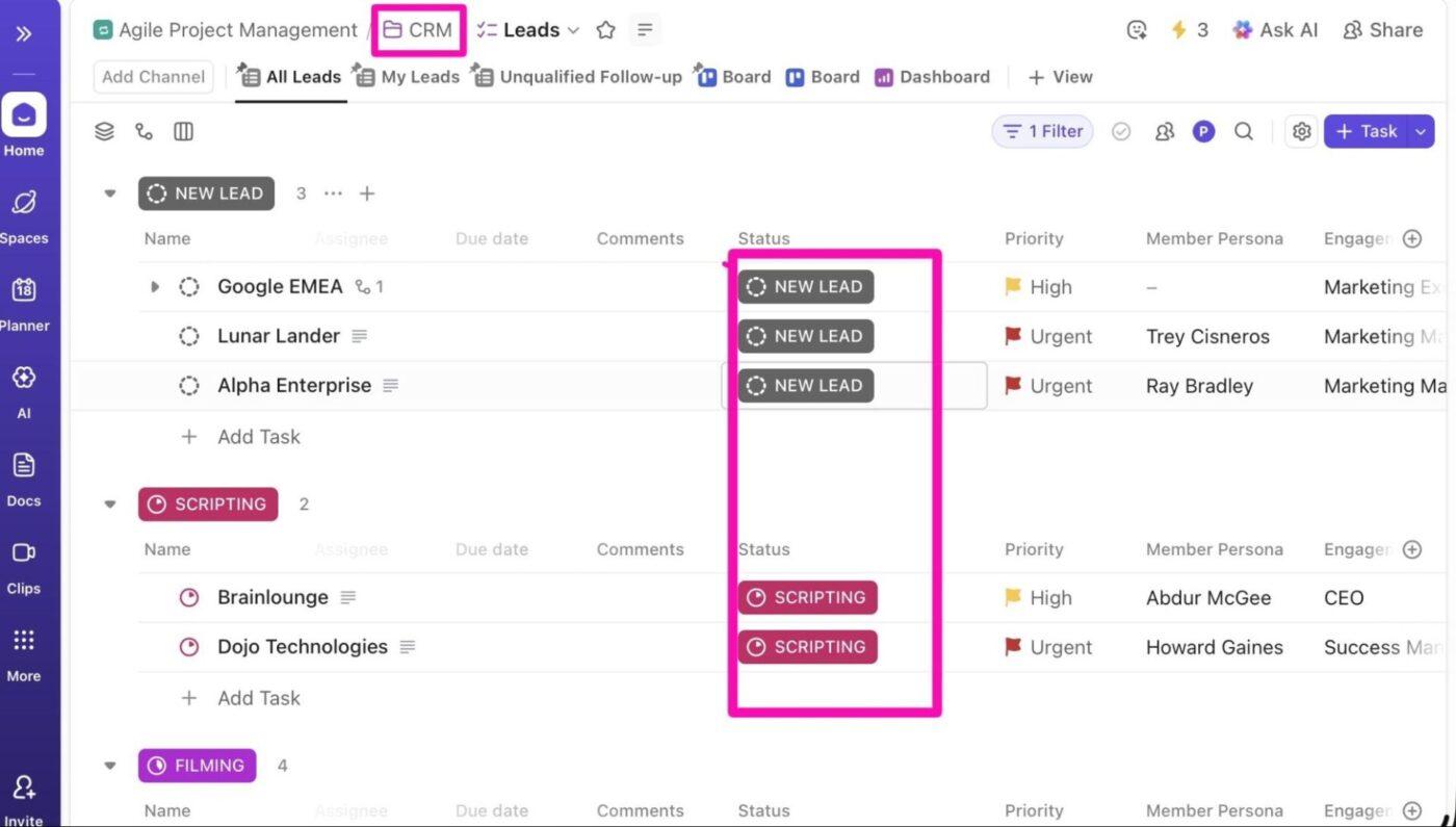 ClickUp for Sales Teams: Advanced digital tools for fast-moving teams