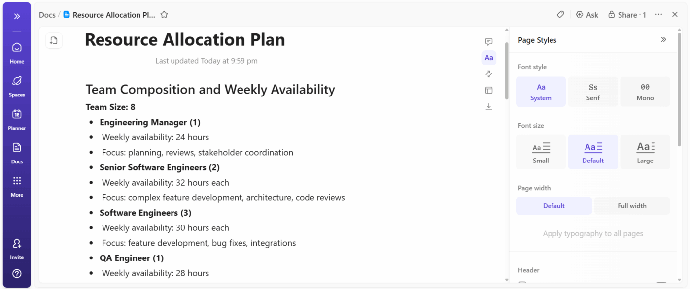 ClickUp Docs: Görevler ve projelere bağlı işbirliğine dayalı belge bağlantısı