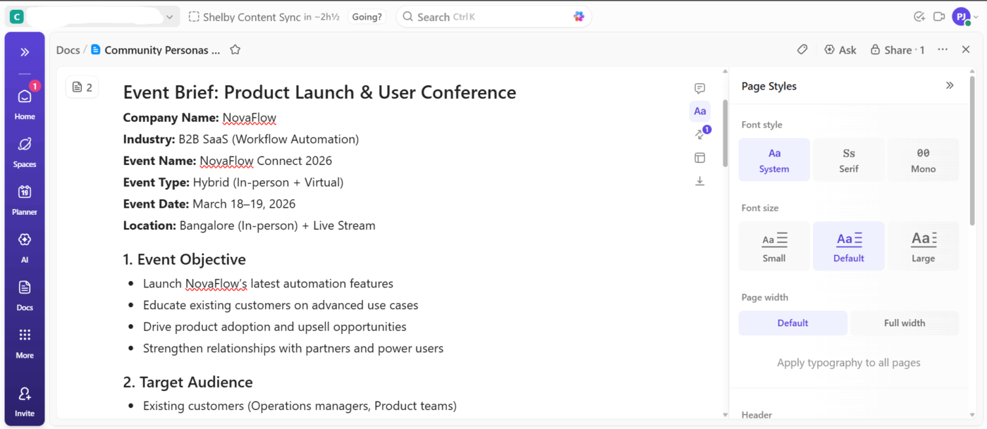 Live edit documents and bring ideas to life together with ClickUp Docs