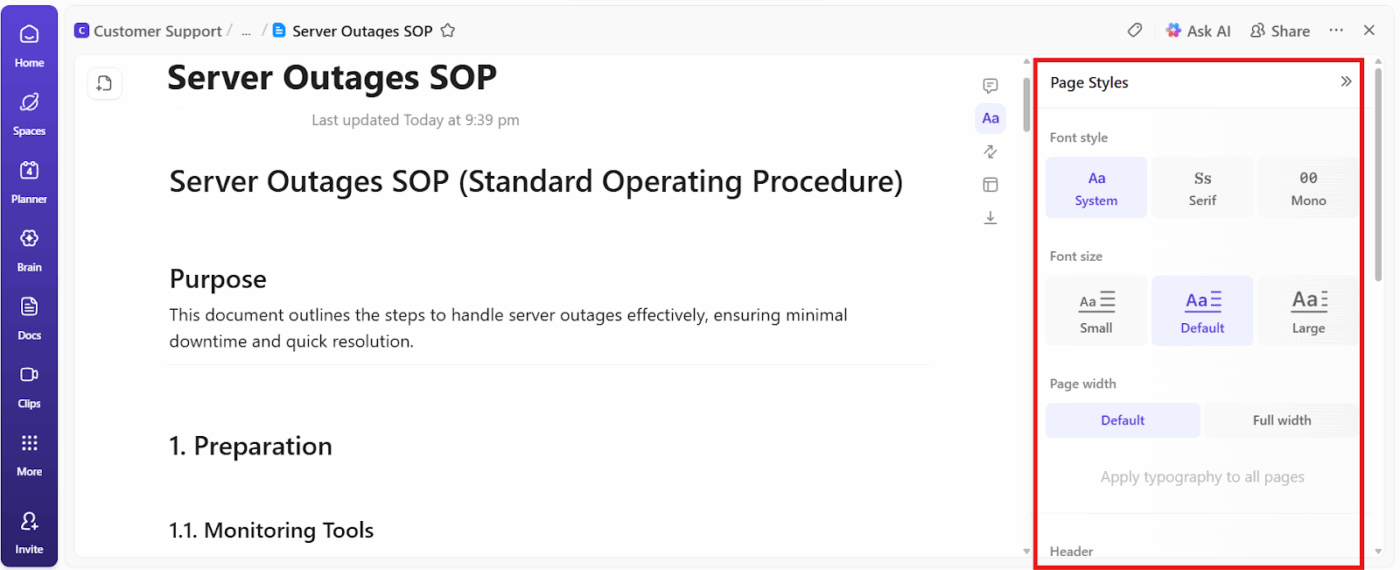 ClickUp Docs- Video Game Template
