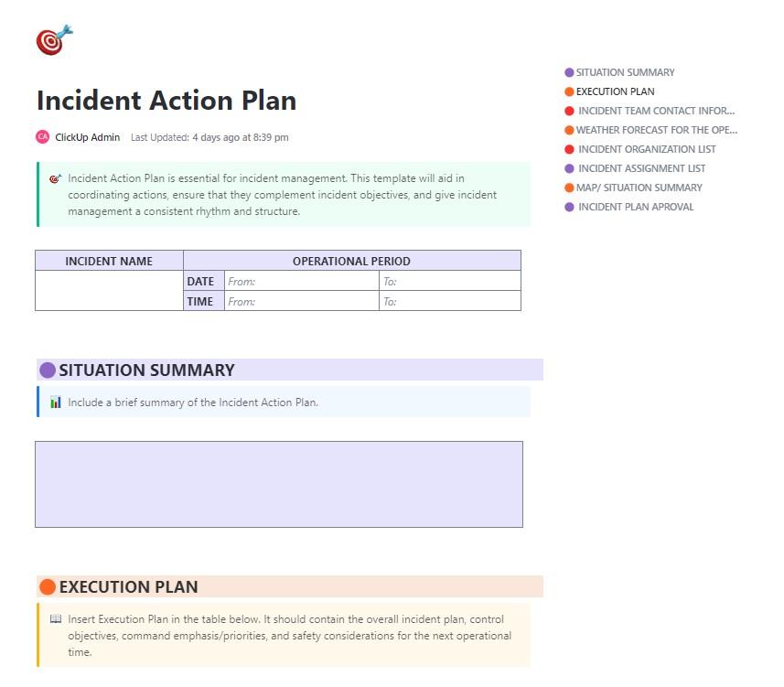 ClickUp Incident Action Plan Template: Coordinate one or more contacts during critical situations