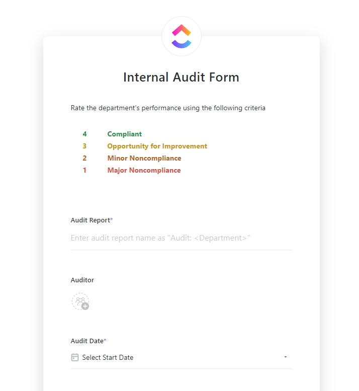 ClickUp Internal Audit Form Template- HR Audit Checklist