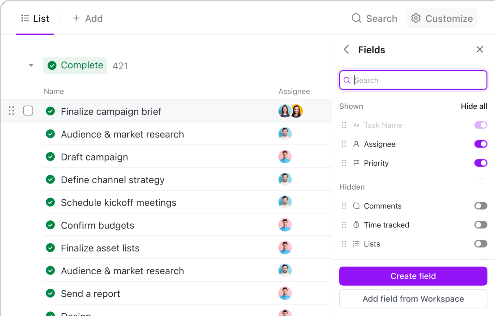 ClickUp Marketing Action Plan Template to manage marketing budgets