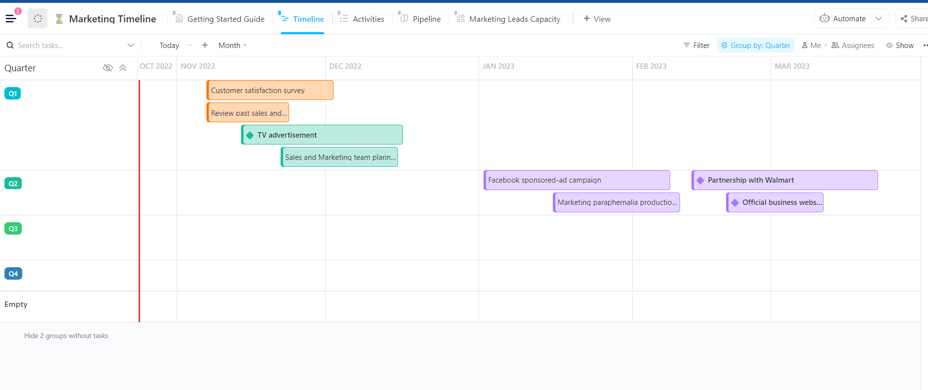ClickUp Marketing Timeline Template: Traditional advertising calls for more brand visibility