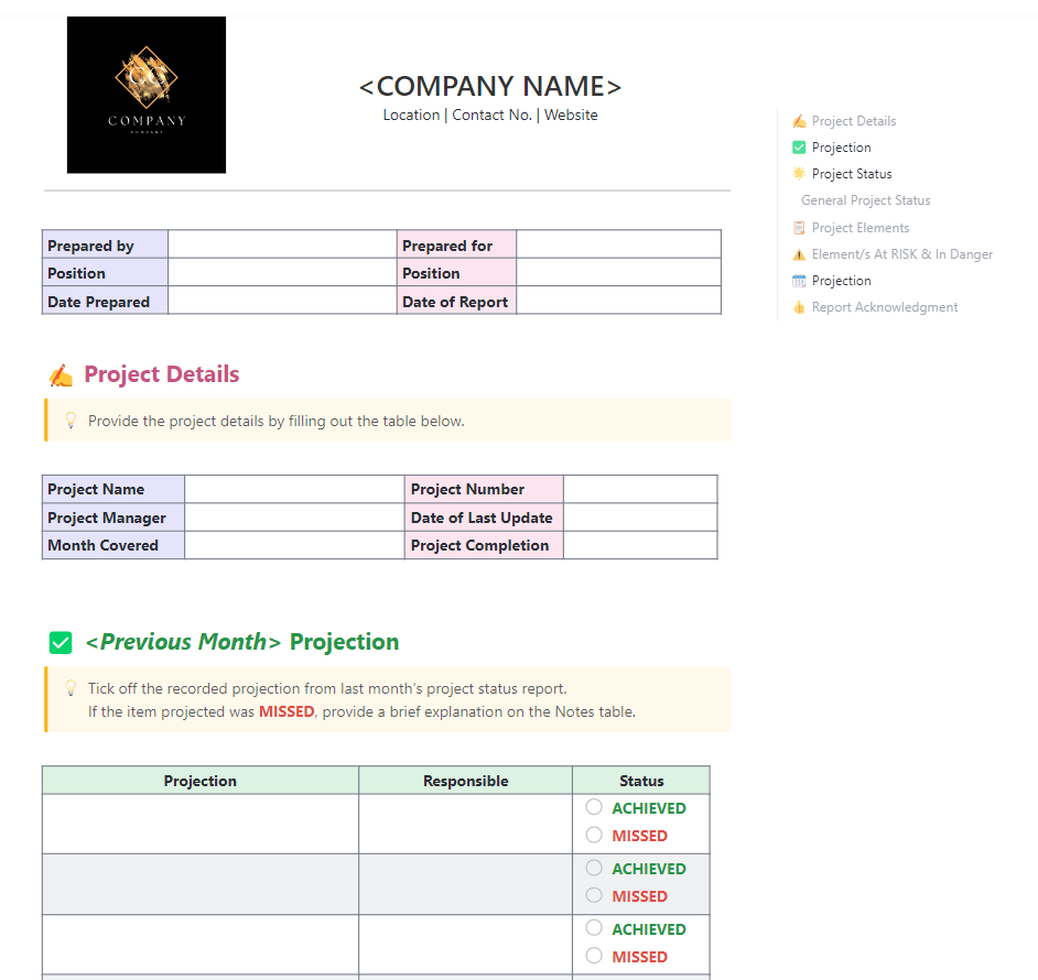 ClickUp Monthly Project Status Report Template to receive feedback for individual contributors