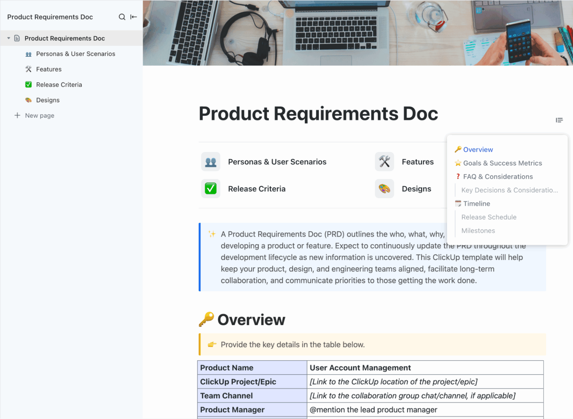 ClickUp Product Requirements Doc Template