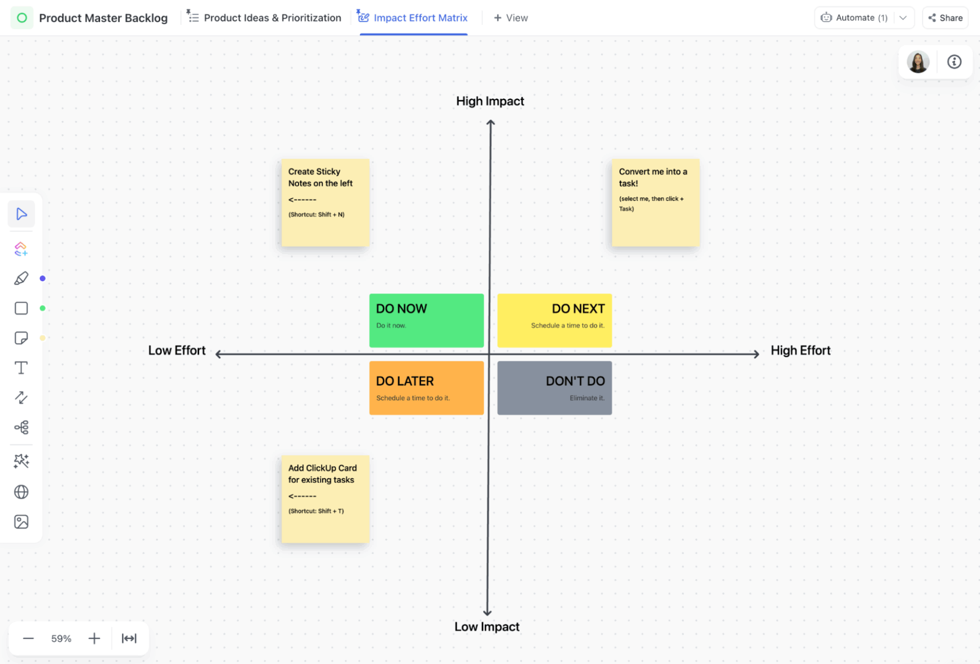 Turn every product idea into structured initiatives, releases, and business outcomes with the ClickUp Product Roadmap Template