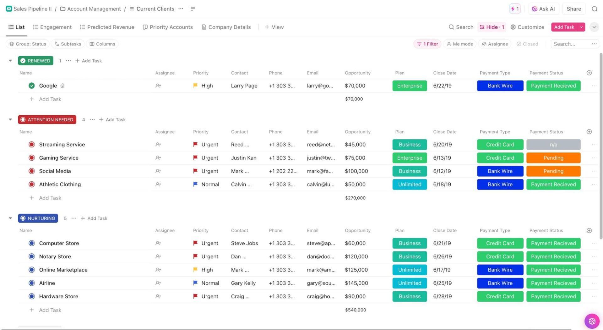 ClickUp Sales Pipeline Template: Link meeting outcomes with your sales cycle to ensure everyone's on track 