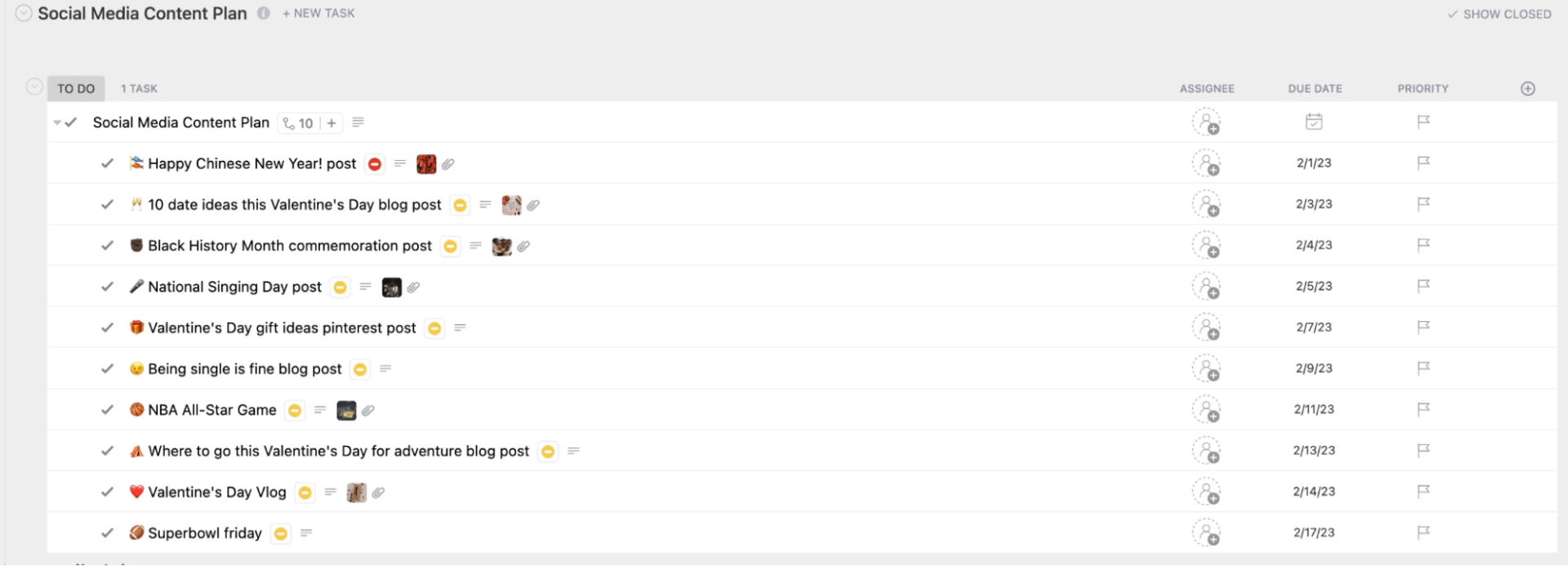 Manage social media accounts and social media management strategy with a structured content plan template to track formats, captions, and deadlines