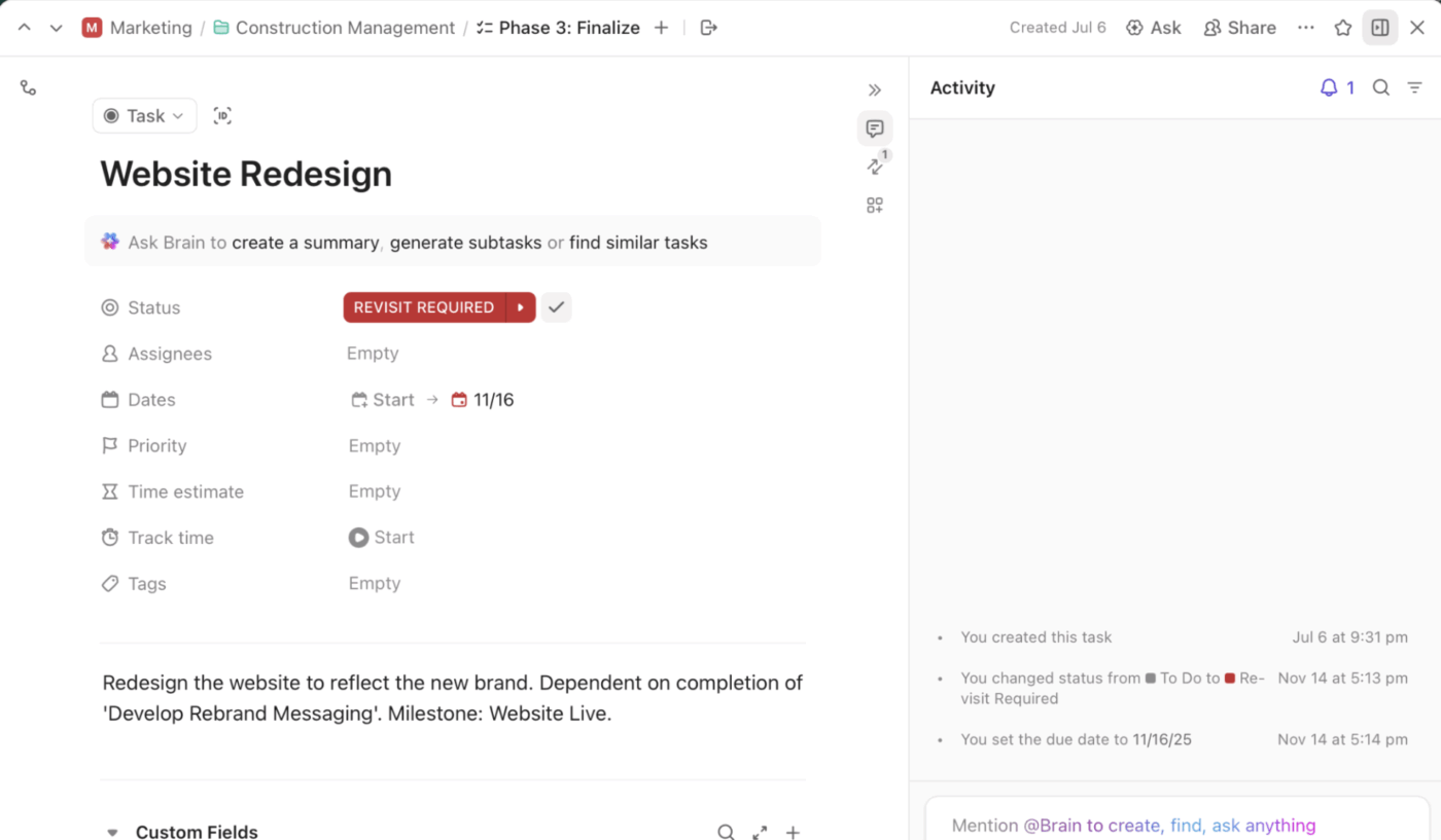 ClickUp Tasks to optimize maintenance management and the scheduling process