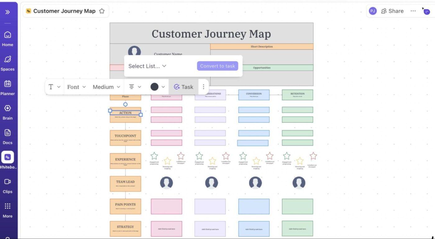 ClickUp Whiteboards: Collaborative boards help teams map community ideas and guide development