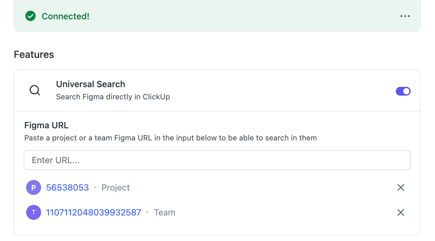 Connect your external tools to your workspace using the ClickUp and Figma Integration