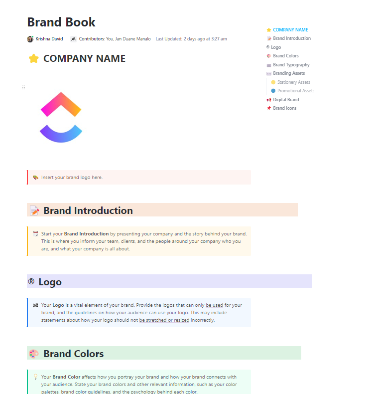 ClickUp’s Brand Book Template