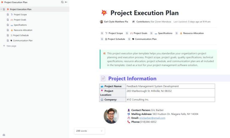 ClickUp Project Execution Plan Template for asset management