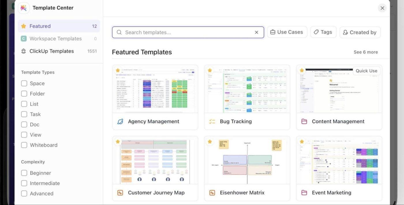 ClickUp’s Project Templates- Project Management vs Task Management