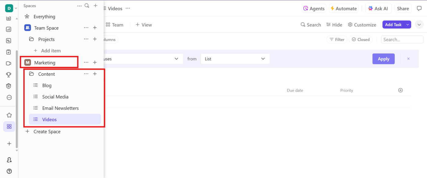 Learn how to create a content calendar in ClickUp