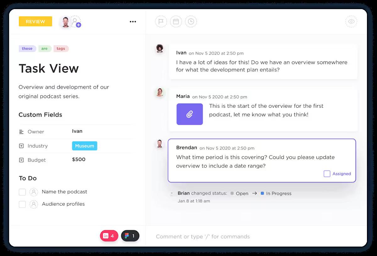 Create action items and assign to others with ClickUp Comments