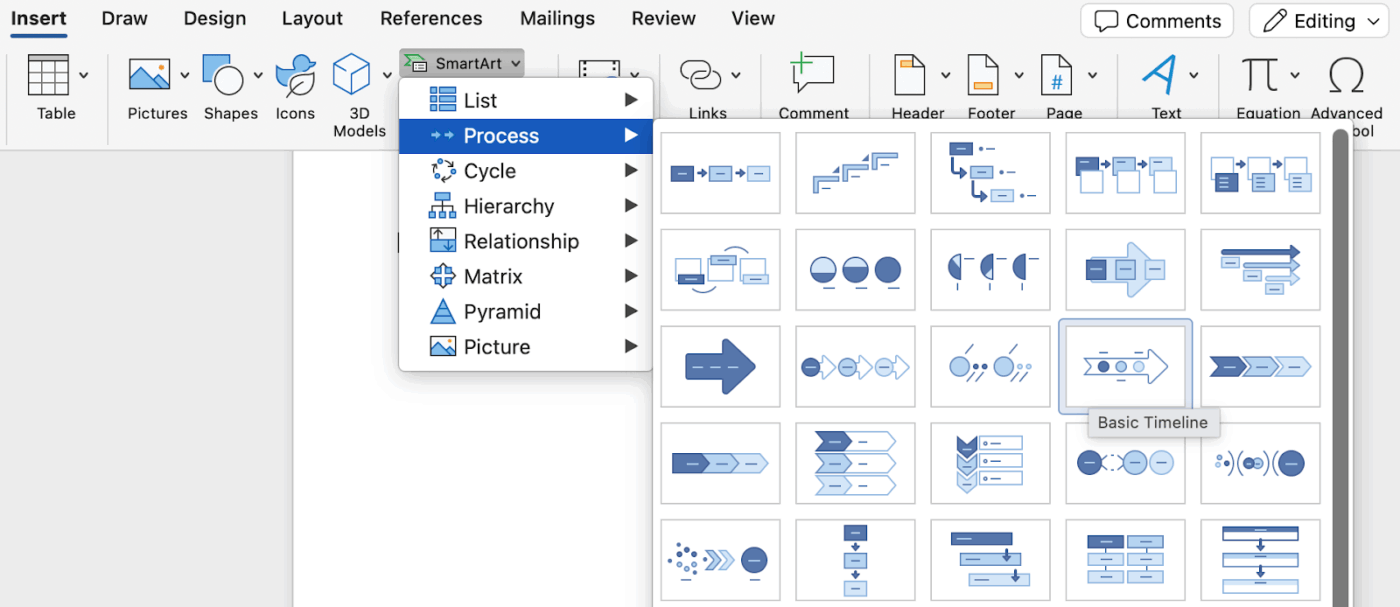 Creating a Gantt chart with SmartArt- Step 2