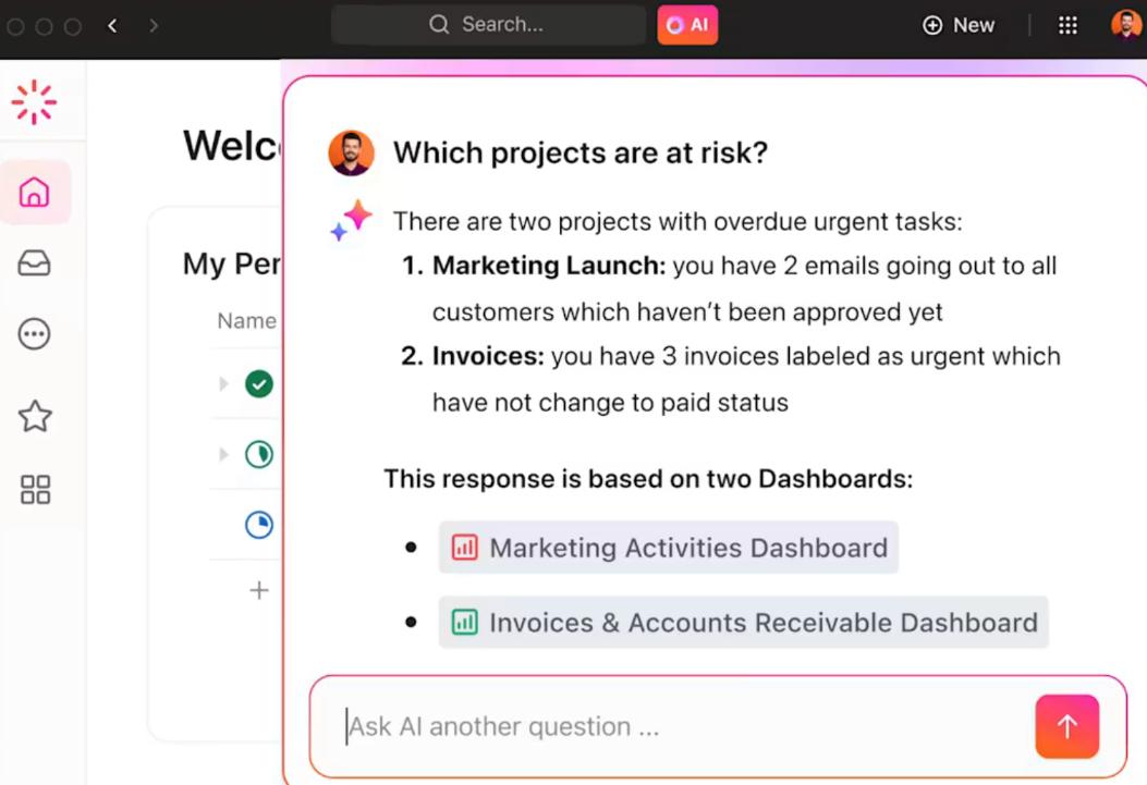 Ask ClickUp Brain to summarize your dashboards and generate reports