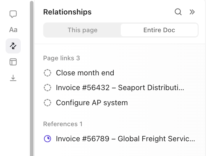 ClickUp Docs connection with ClickUp Tasks: Link docs directly to tasks so updates stay tied to actionable work
